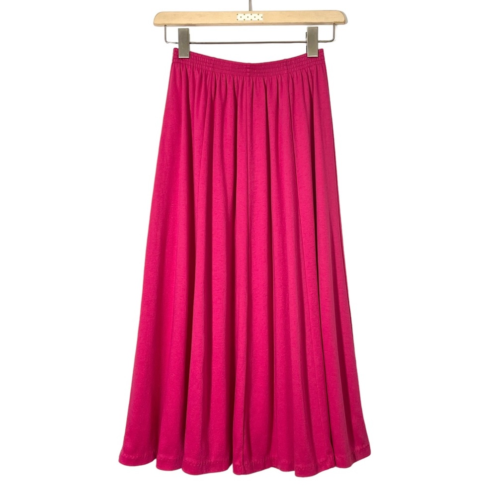 Vintage 80s Pleated Pink Knit High Rise A-Line Midi Skirt Size Large Barbie